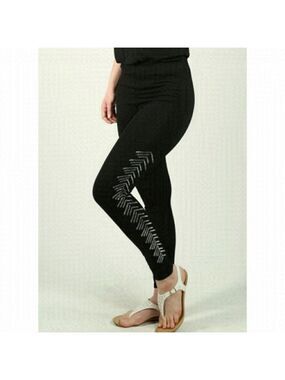 SOLID Black Rhinestone Embellished Full Length Leggings Size Small NWT